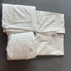 Brooklinen Queen Sheet Set 100% Egyptian Cotton White w/Gray Polka Dots 4 Pieces